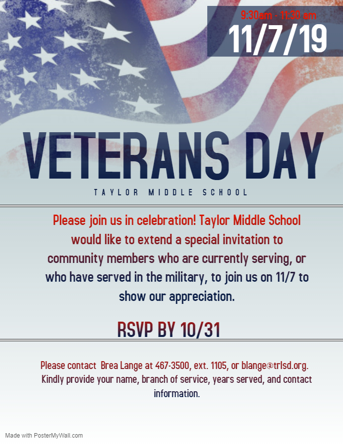 November 7, 2019 annual Veterans Day Ceremony